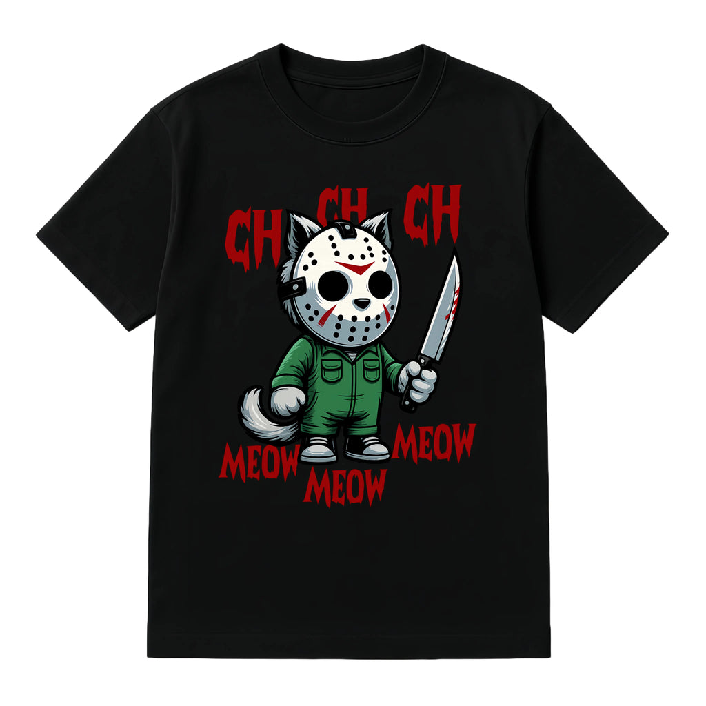 MEOW Scary Cat Print Short Sleeve Unisex Oversized Gothic Y2K Halloween Gift Soft Cotton Loose Fit Casual Top
