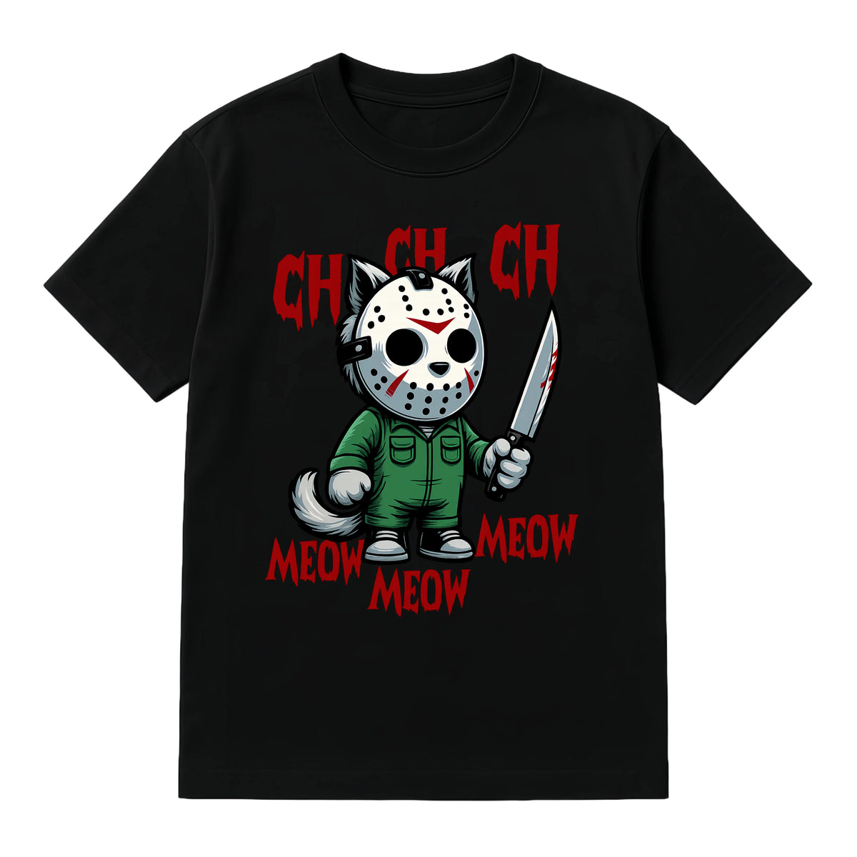 MEOW Scary Cat Print Short Sleeve Unisex Oversized Gothic Y2K Halloween Gift Soft Cotton Loose Fit Casual Top
