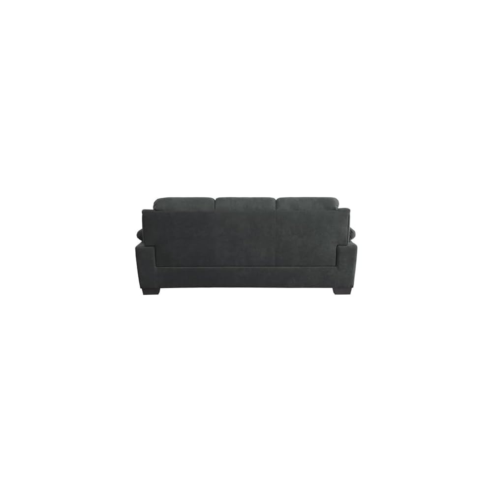 Pemberly Row Plush Channel Tufted Sofa with Pillow Top Arms, Textured Fabric Upholstered 3 Seater Couch for Living Room Home Office, Dark Gray