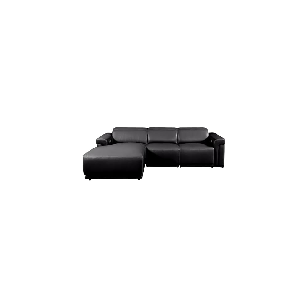 Blackjack Furniture Riccardo 3-Piece Power Reclining Sectional Couch for Living Room with 1 Recliner Seat, Top-Grain Italian Leather, Adjustable Headrests, Left-Facing L-Shape Sofa, Black