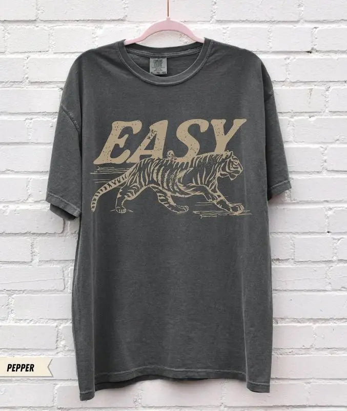 Comfort Colors Easy Tiger T-shirt - Casual Crew Neck, 4th of July Shirt, Long Sleeve, Graphic Design, Available in Multiple Colors, Suitable for Men & Women - Top