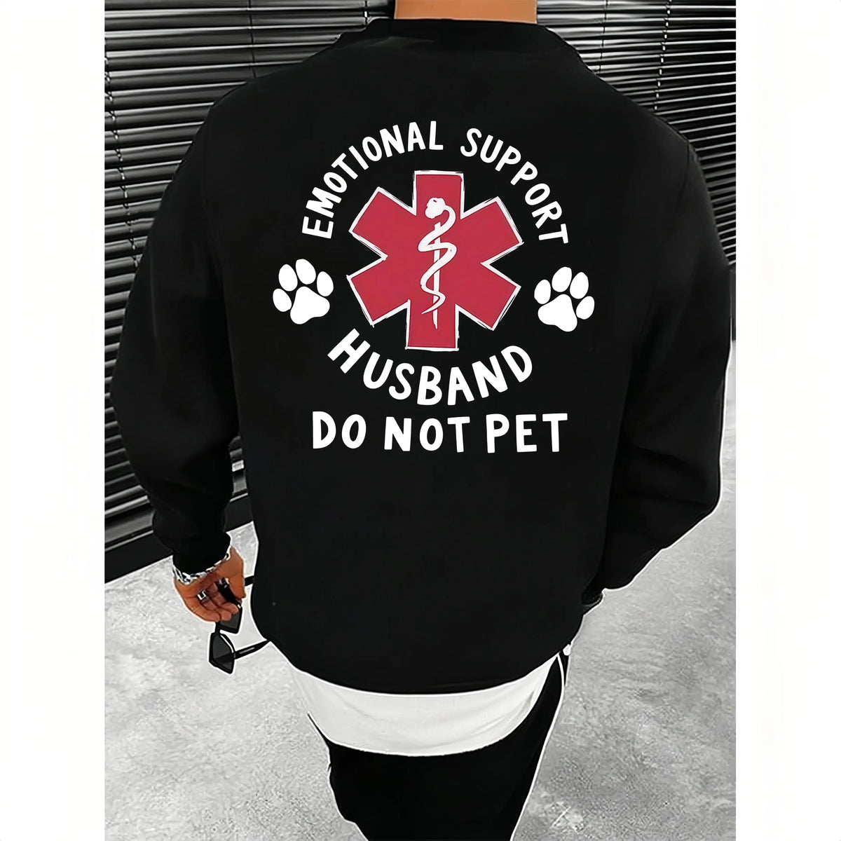Menswear Cotton Classic Casual T-Shirt, Emotional Support Husband Shirt with Funny Do Not Pet Medical Symbol, Spouse Gift for Husband/Boyfriend, Short-Sleeve Crew Neck Top