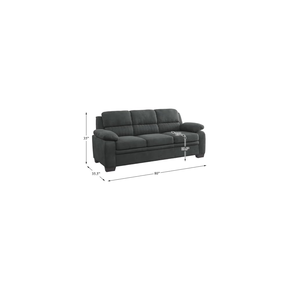 Pemberly Row Plush Channel Tufted Sofa with Pillow Top Arms, Textured Fabric Upholstered 3 Seater Couch for Living Room Home Office, Dark Gray