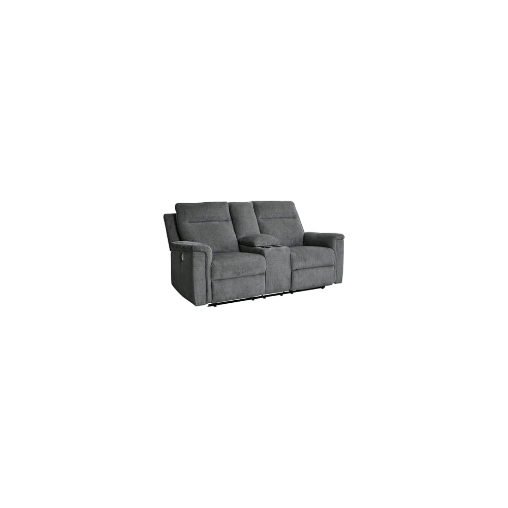 Signature Design by Ashley Barnsana Minimalist Power Reclining Loveseat with Console and USB Charging Ports, Gray