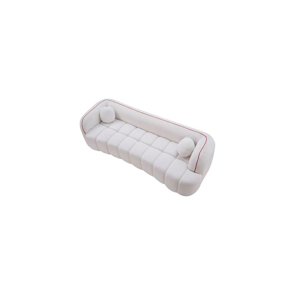 KEIKI 98.4" Compressed Sofa, 3 Seater Cloud Couch Corduroy Sofa, Tufted Couch with 2 Pillows Comfy Deep Seat for Living Room, Apartment, Office, White