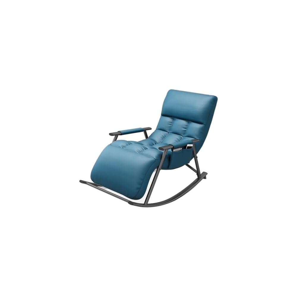 Mid Century Modern Rocking Chair - Upholstered Recliner with Padded Seat for Living Room, Bedroom, Lounge, Home - Stylish Blue Swinging Chair for Comfort and Relaxation