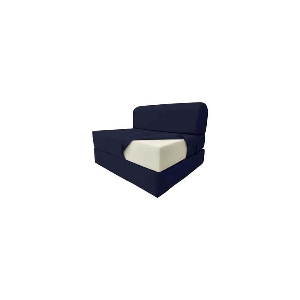 D&D Futon Furniture Sleeper Chair Folding Foam Bed, Portable Studio Guest Sofa Beds 6 x 32 x 70 Navy Blue