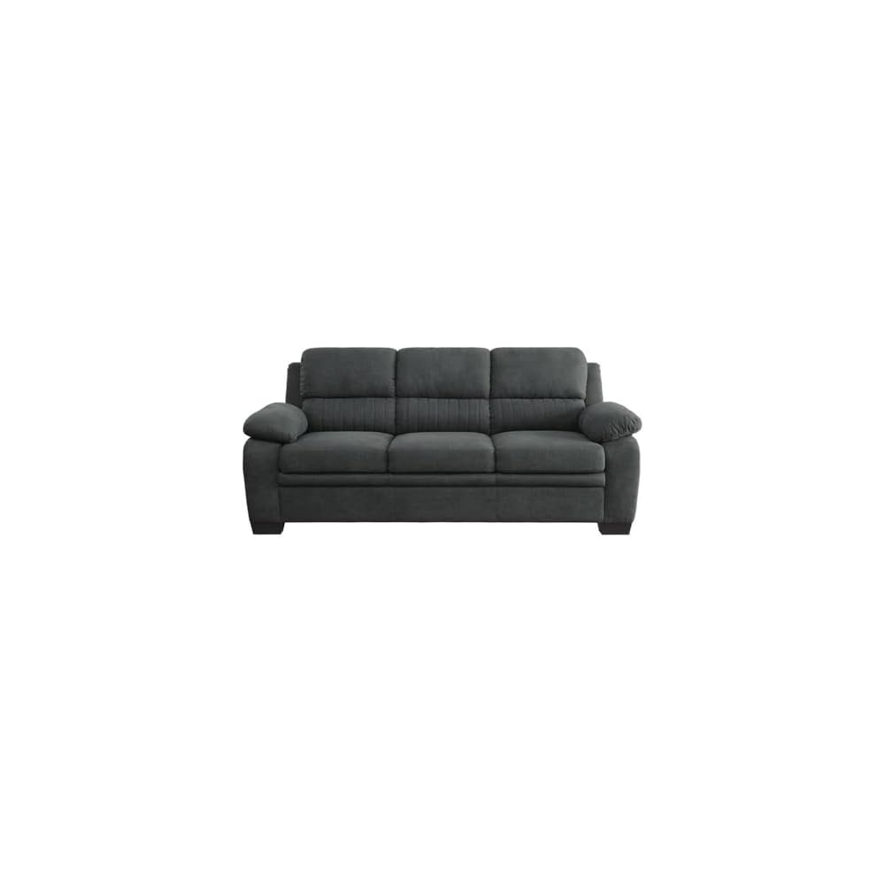 Pemberly Row Plush Channel Tufted Sofa with Pillow Top Arms, Textured Fabric Upholstered 3 Seater Couch for Living Room Home Office, Dark Gray