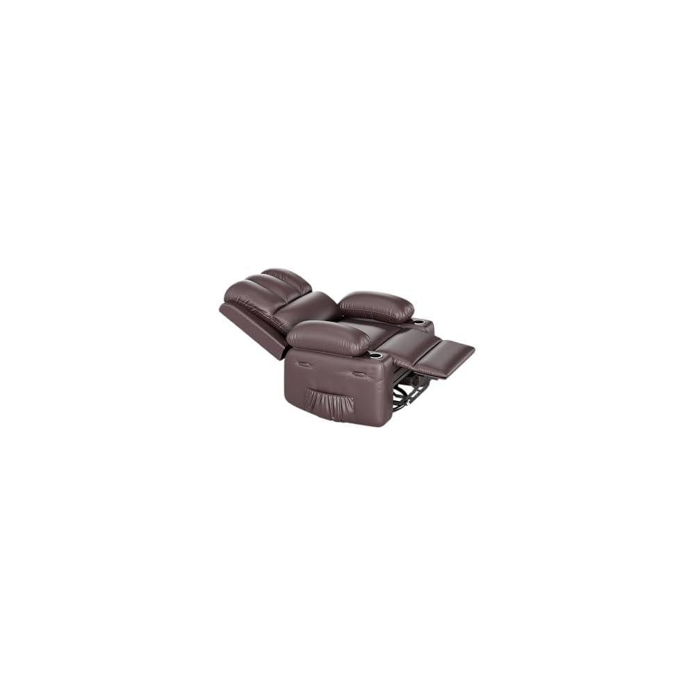 GarveeHome Leather Recliner Chair, Manual Recliner w/Comfortable Arms and Cup Holders for Living Room CF8011 - Brown, Medium