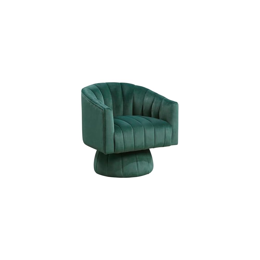 Lexicon Velvet Upholstered Swivel Accent Chair, Channel Stitched,Dark Green