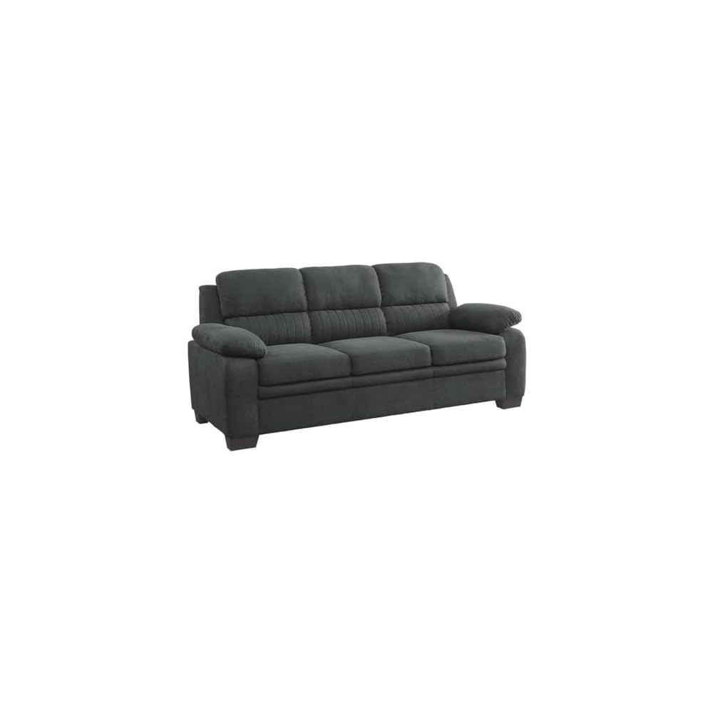 Pemberly Row Plush Channel Tufted Sofa with Pillow Top Arms, Textured Fabric Upholstered 3 Seater Couch for Living Room Home Office, Dark Gray