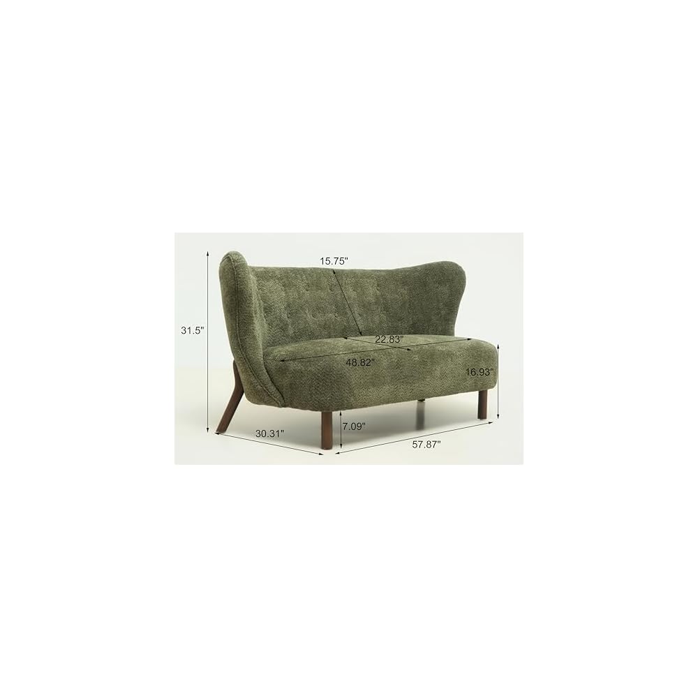 GDFStudio 58 inches Wingback Loveseat, Cozy Chenille Upholstered 2-Seater Sofa, Modern Living Room Armless Sofa, Soft Cushion Seating with Curved Backrest, Button Detail, Wood Legs