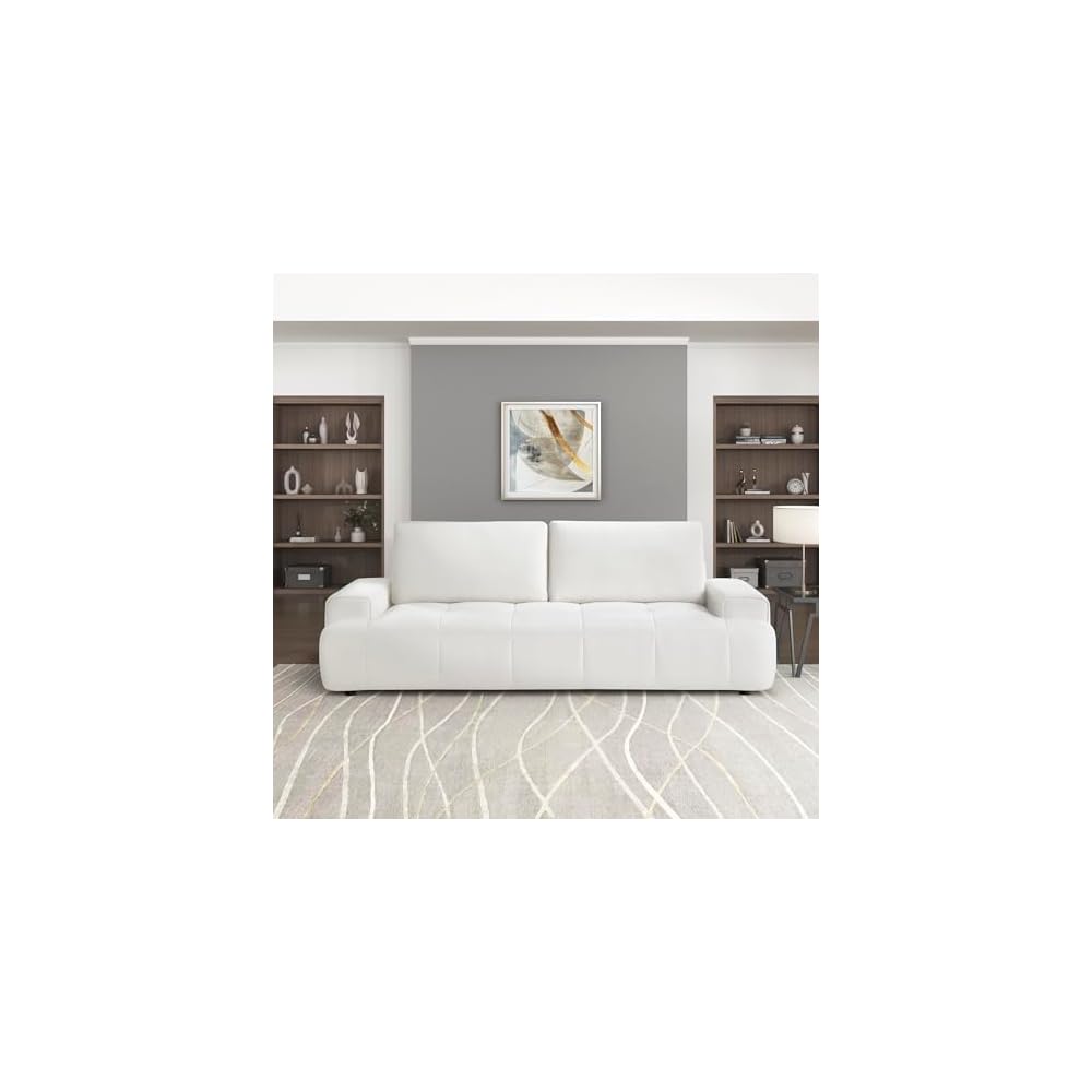 Lexicon 90"W Modern Sofa for Living Room - Soft Chenille Tufted 3 Seater Couch, Sturdy Wood, Easy Clean Removable Reversible Back Cushion Cover, Comfy Sofa for Bedroom, Apartment, Easy Assembly, Beige