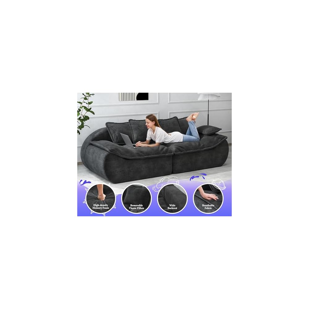 Hobestluk Sofa Couches 3-Seater Modular Sectional Sofa, 89''Comfy Loveseat with Throw, Deep Seat Small Sofa for Small Space, Memory Foam Sectional Couches for Living Room, Office, Apartment