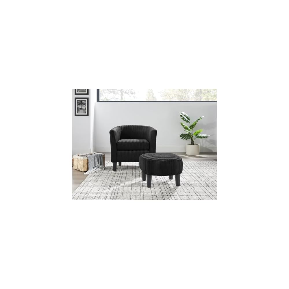 Modern Corduroy Accent Chair, Upholstered Armchair with Foot Rest, Comfy Single Sofa for Living Room, Bedroom & Office – Stylish & Versatile Furniture Piece