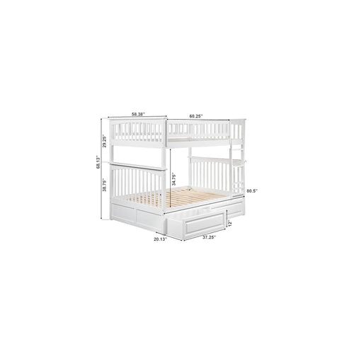 AFI, Columbia Bunk Bed Full Over Full with Raised Panel Bed Drawers, White