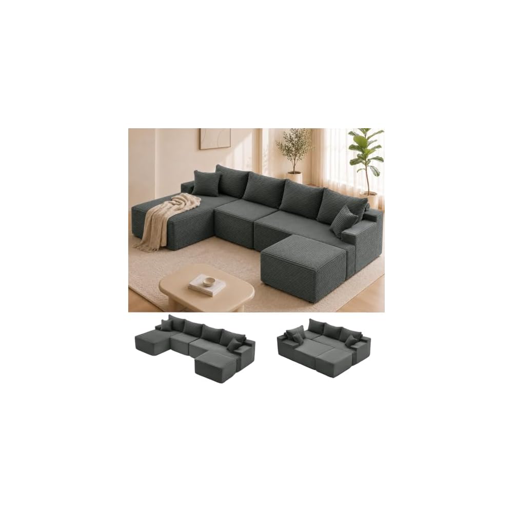 Mangodan 118'' Boneless Couch, U Shaped Couches for Living Room, Gray