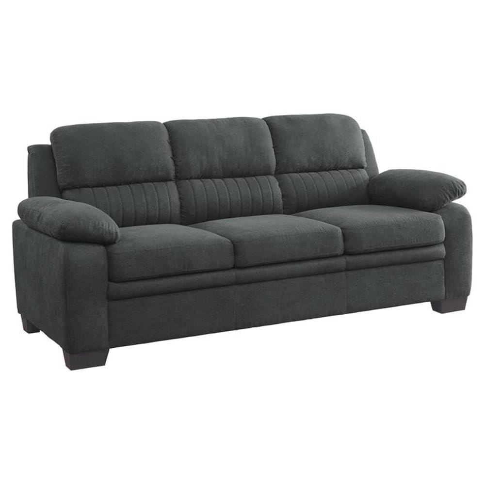 Pemberly Row Plush Channel Tufted Sofa with Pillow Top Arms, Textured Fabric Upholstered 3 Seater Couch for Living Room Home Office, Dark Gray