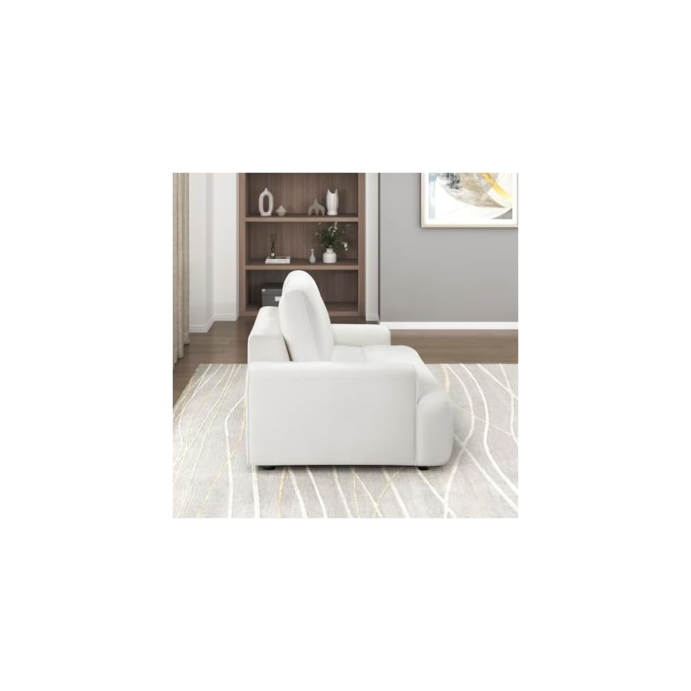 Lexicon 90"W Modern Sofa for Living Room - Soft Chenille Tufted 3 Seater Couch, Sturdy Wood, Easy Clean Removable Reversible Back Cushion Cover, Comfy Sofa for Bedroom, Apartment, Easy Assembly, Beige