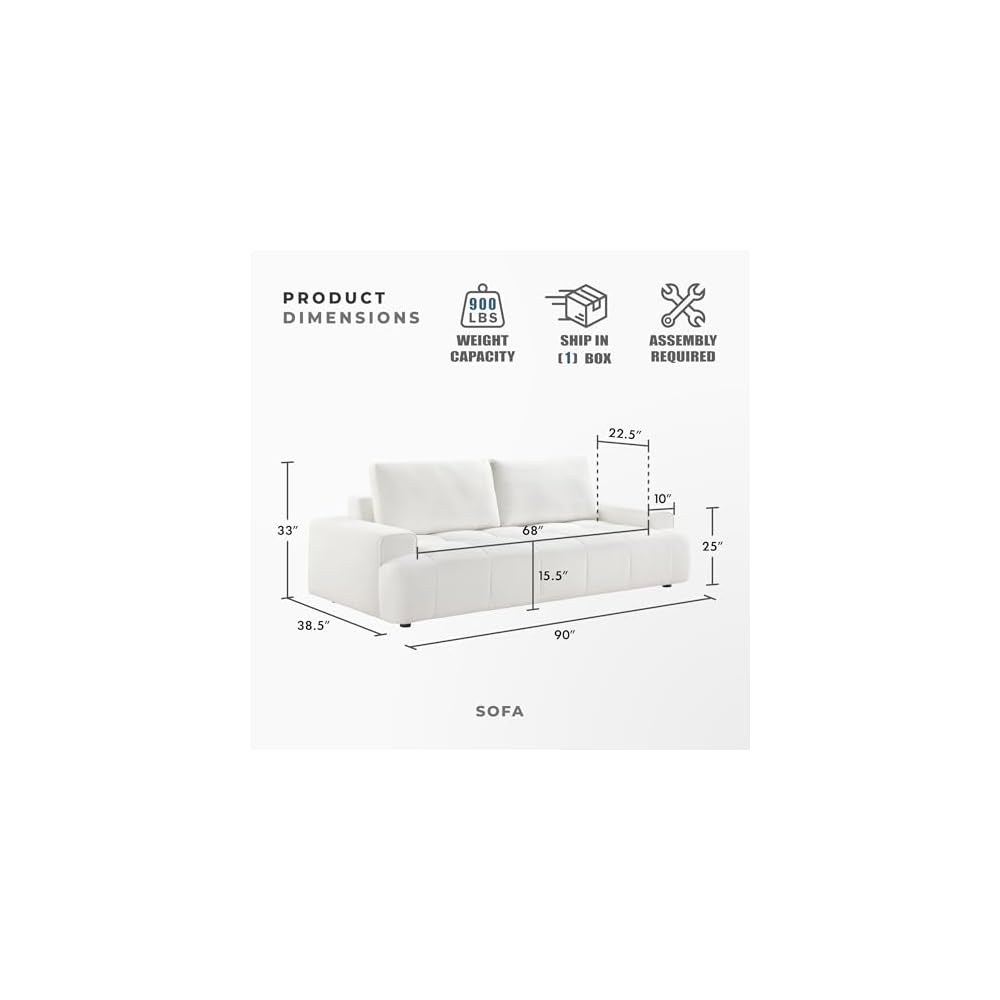 Lexicon 90"W Modern Sofa for Living Room - Soft Chenille Tufted 3 Seater Couch, Sturdy Wood, Easy Clean Removable Reversible Back Cushion Cover, Comfy Sofa for Bedroom, Apartment, Easy Assembly, Beige