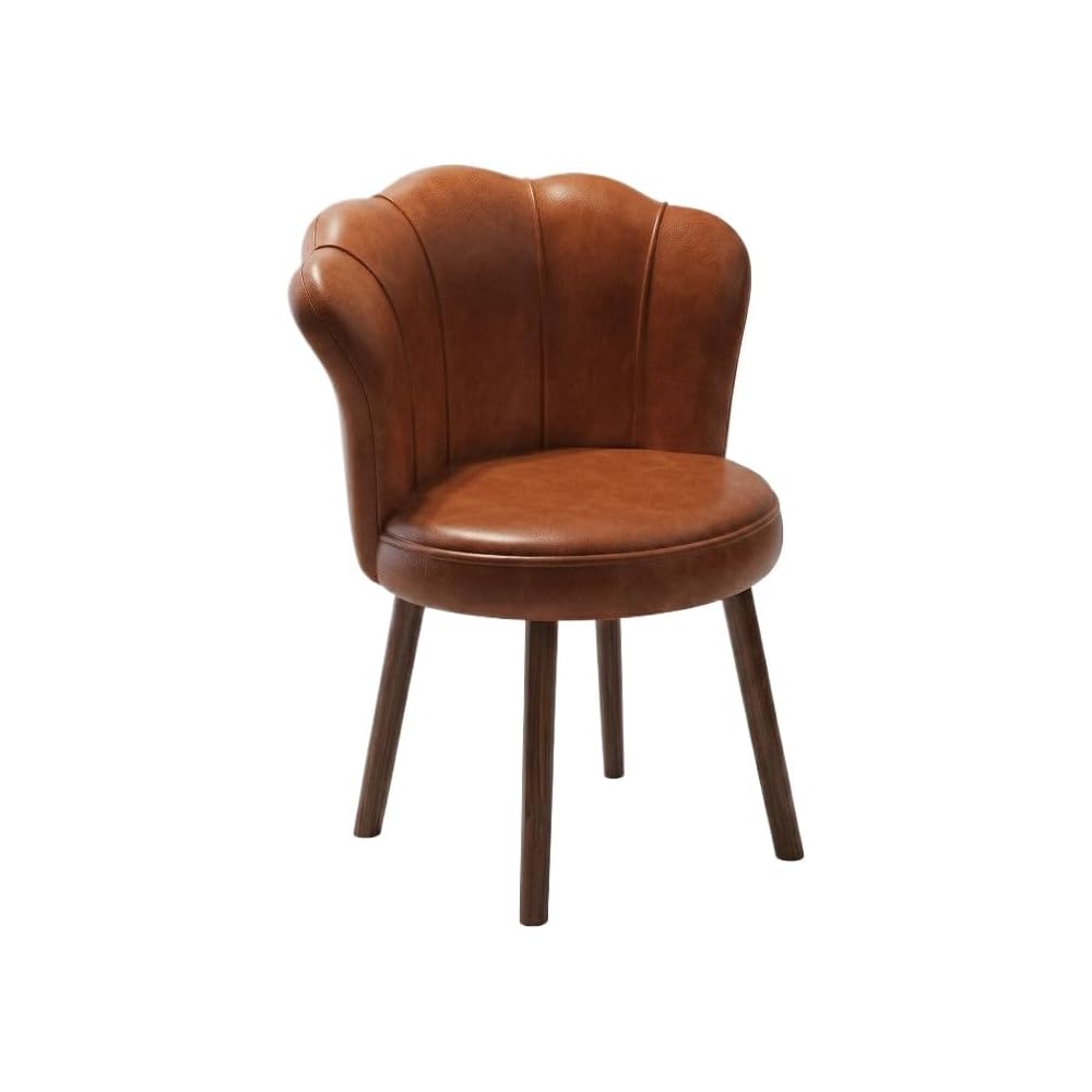 Accent Chair with Swivel, Faux Leather Upholstery, High-Density Foam, Solid Rubberwood Legs – Vanity, Desk, or Living Room Chair ([Rotating solid wood legs] White - wear-resistant oil wax skin)