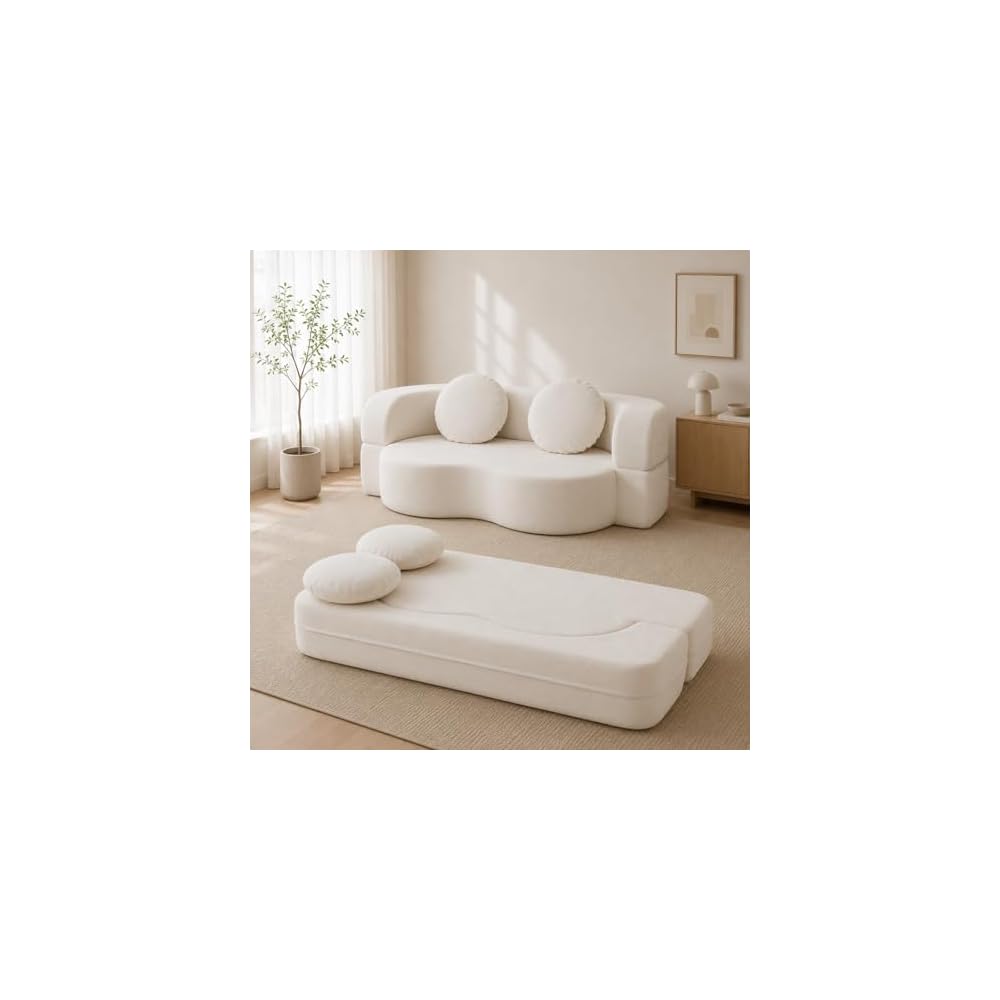 Nuturelly 78" Floor Sofa Bed, Convertible Couch, No Assembly, White