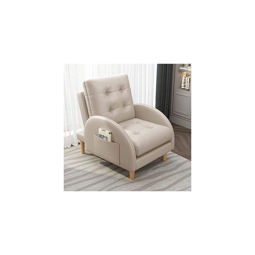 Accent Chair Living Room Chair Recliner Chair Contemporary Lounge Sofa Chair Extra-Thick Upholstered Seat with Armrests Side Pocket PU Leather,White (White 1)