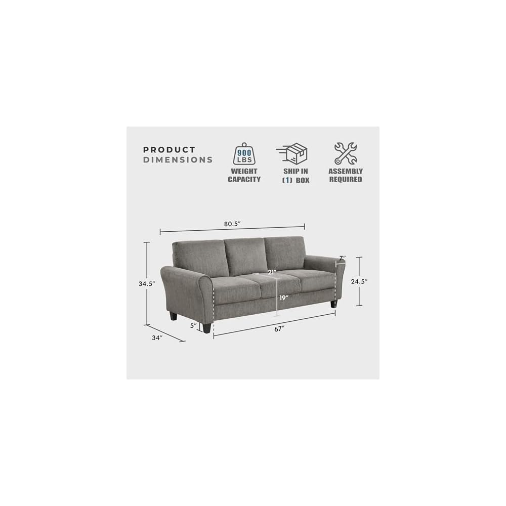 Lexicon Modern Sofa, Chenille Upholstered Sofa, Flared Round Arms, Foam Padded Pocket Coil, Comfortable Seat, Easy Assembly, Small Couch for Living Room/Office/Reading Spaces, Brown