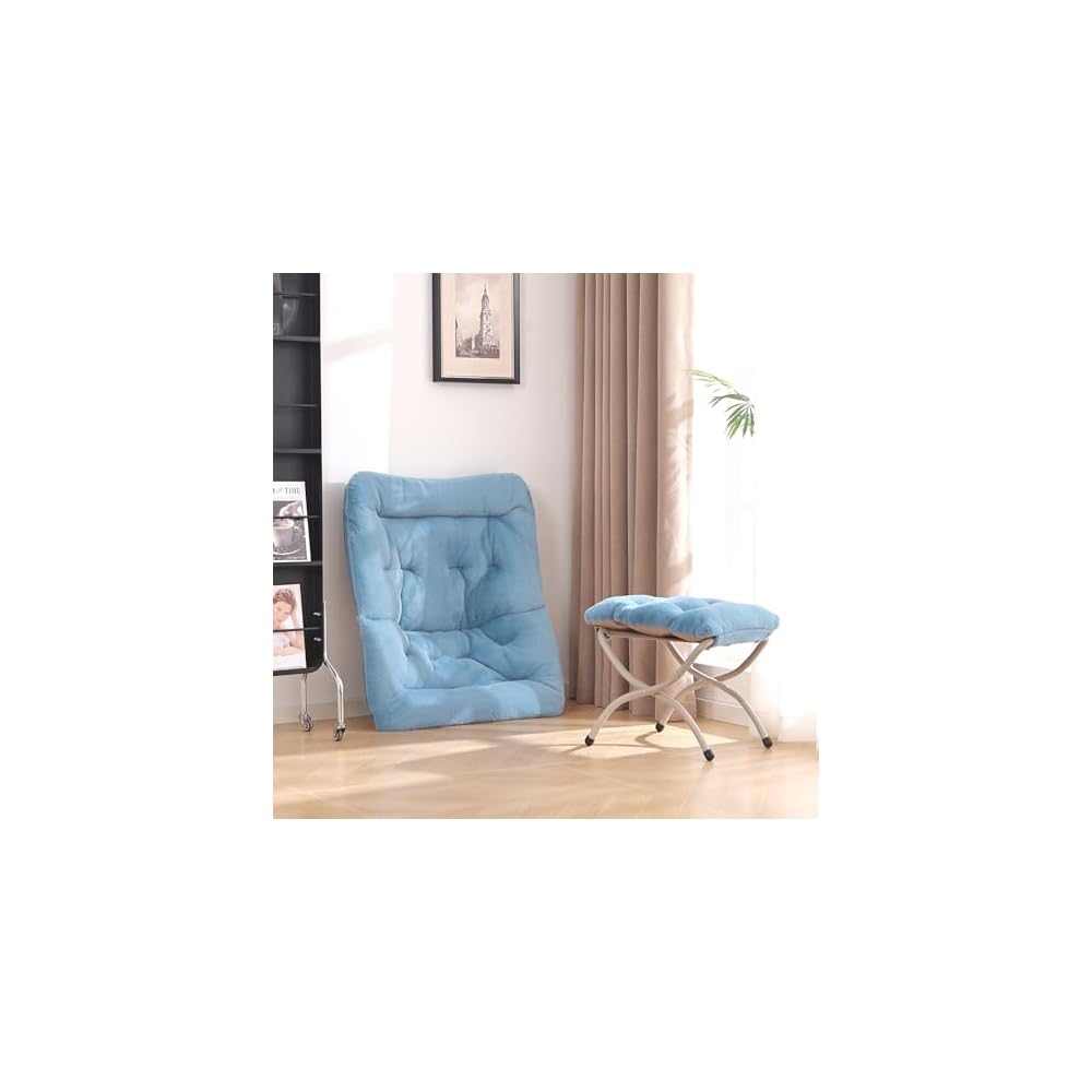 Saucer Chair with Ottoman, Folding Faux Fur Moon Chair, Blue