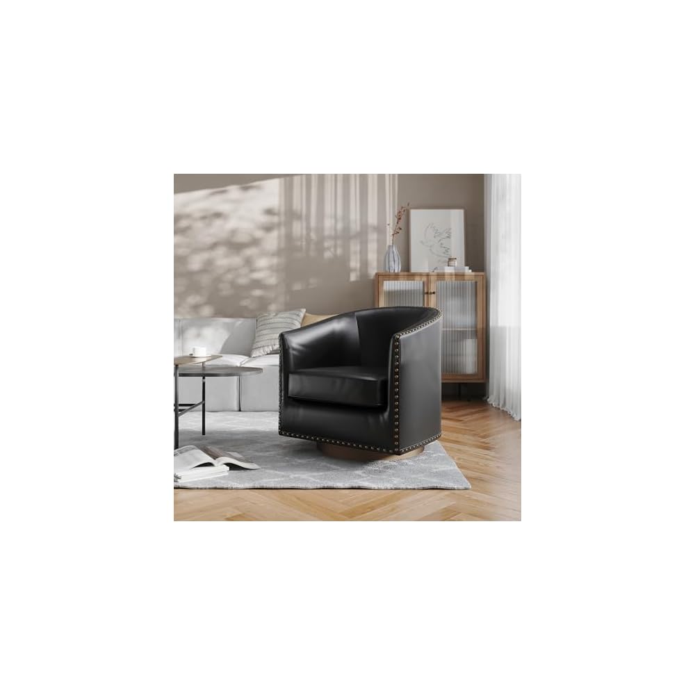 Flash Furniture Commercial LeatherSoft Swivel Barrel Armchair, Black