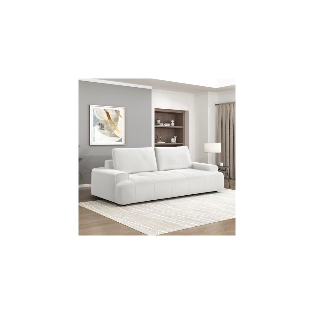 Lexicon 90"W Modern Sofa for Living Room - Soft Chenille Tufted 3 Seater Couch, Sturdy Wood, Easy Clean Removable Reversible Back Cushion Cover, Comfy Sofa for Bedroom, Apartment, Easy Assembly, Beige