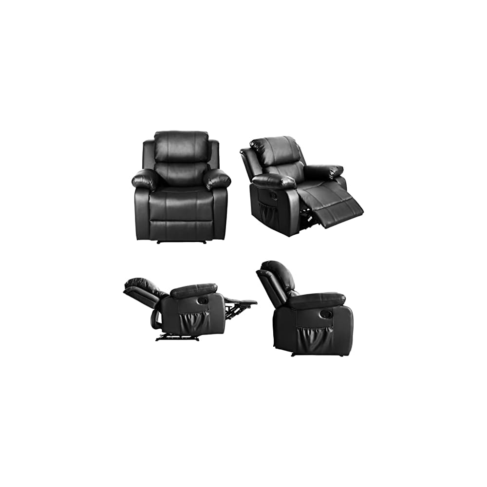Power Recliner Chair with Massage and Heat PU Leather Electric Chair 8 Point Massage Lumbar Heat Ergonomic Recliner Sofa (Black)