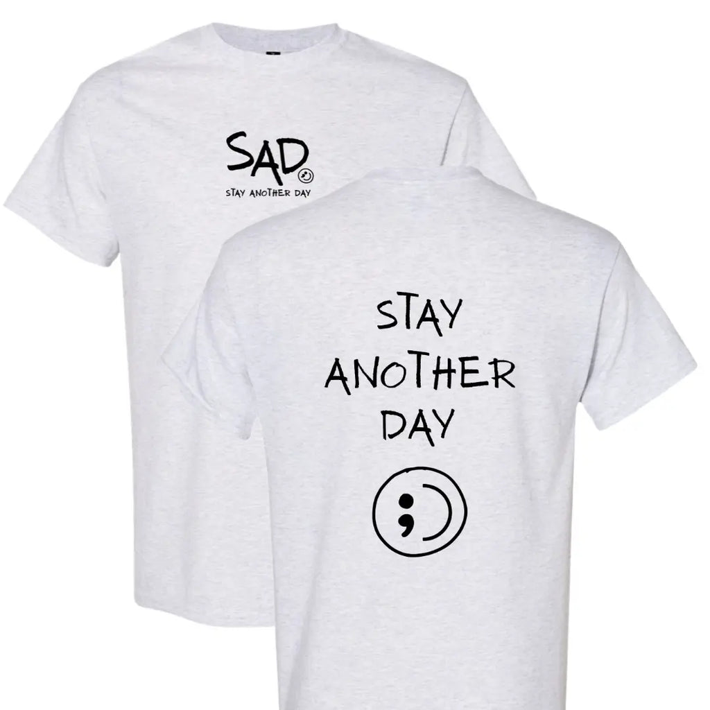 Stay Another Day Men's Cotton Graphic T-Shirt - Short-Sleeve, Loose Fit, Round Neck Crewneck, Minimalist Casual Positivity Graphic Mental Health Awareness Menswear Top, Tshirt