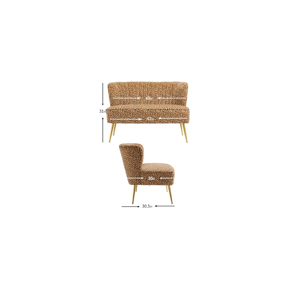Velvet Couch Modern Loveseat Sofa Twin Size Contemporary Sofas Upholstered with Contemporary Velvet Upholstered Sofa Couch for Living Room and Bedroom (Leopard Print)