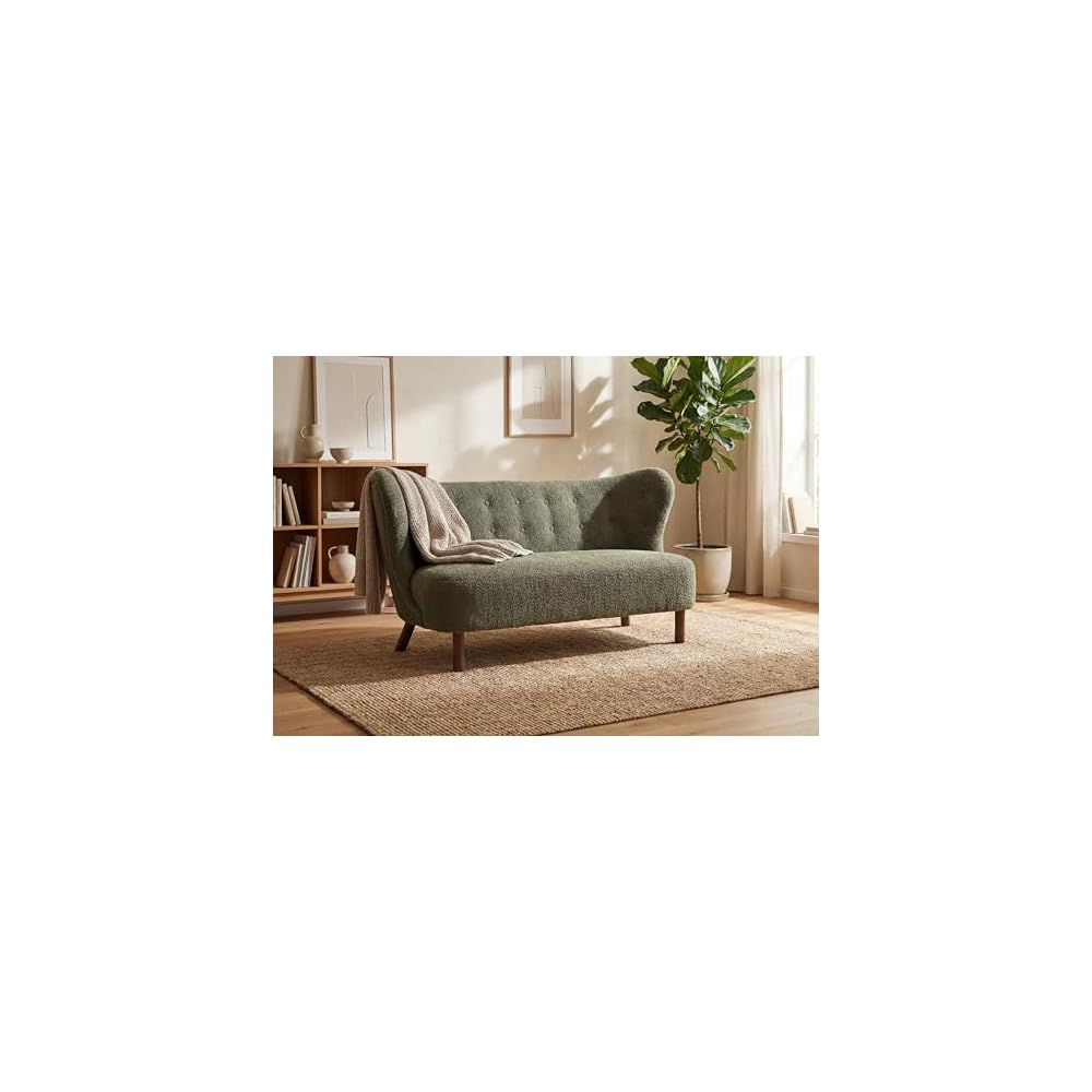 GDFStudio 58 inches Wingback Loveseat, Cozy Chenille Upholstered 2-Seater Sofa, Modern Living Room Armless Sofa, Soft Cushion Seating with Curved Backrest, Button Detail, Wood Legs