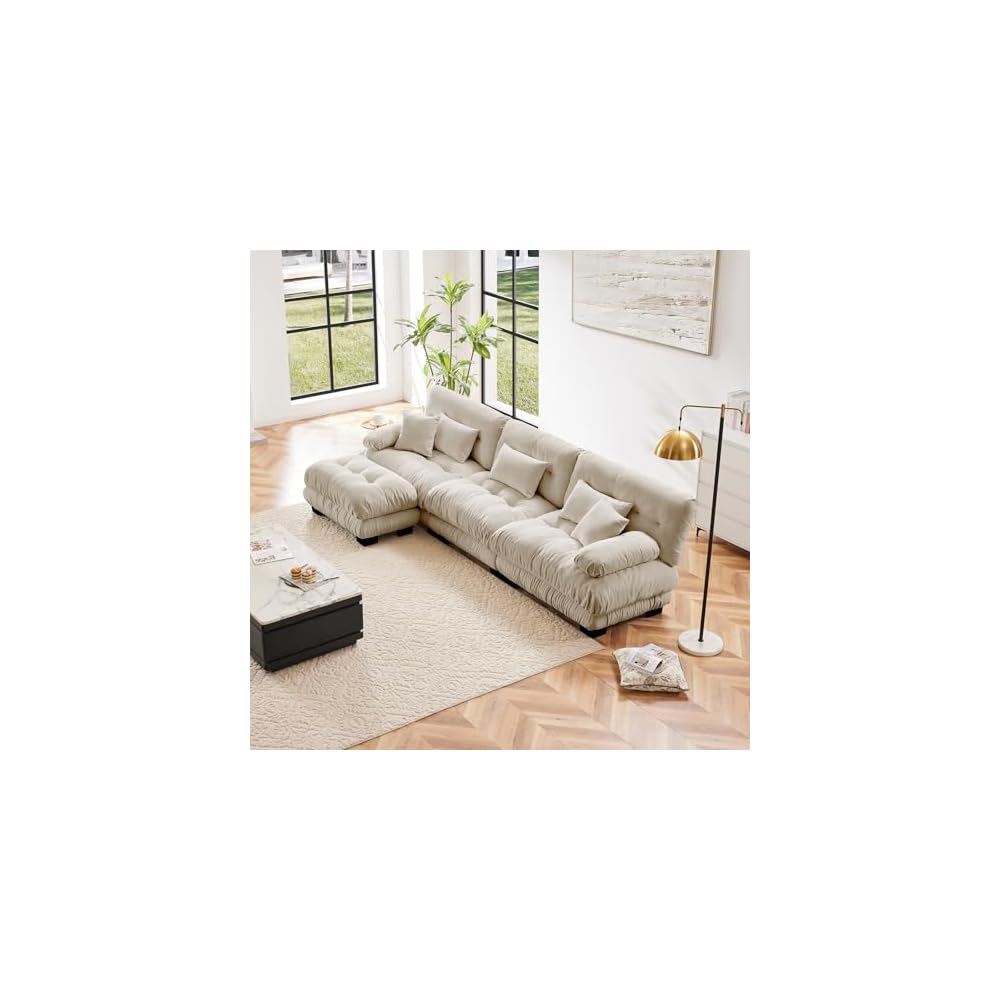 Beige Ottoman for Modular Sectional Sofa, Single Sofa, Ottoman Seat for Convertible Sectional, Chenille Sofa Couch for Living Room, Bedroom, Apartment