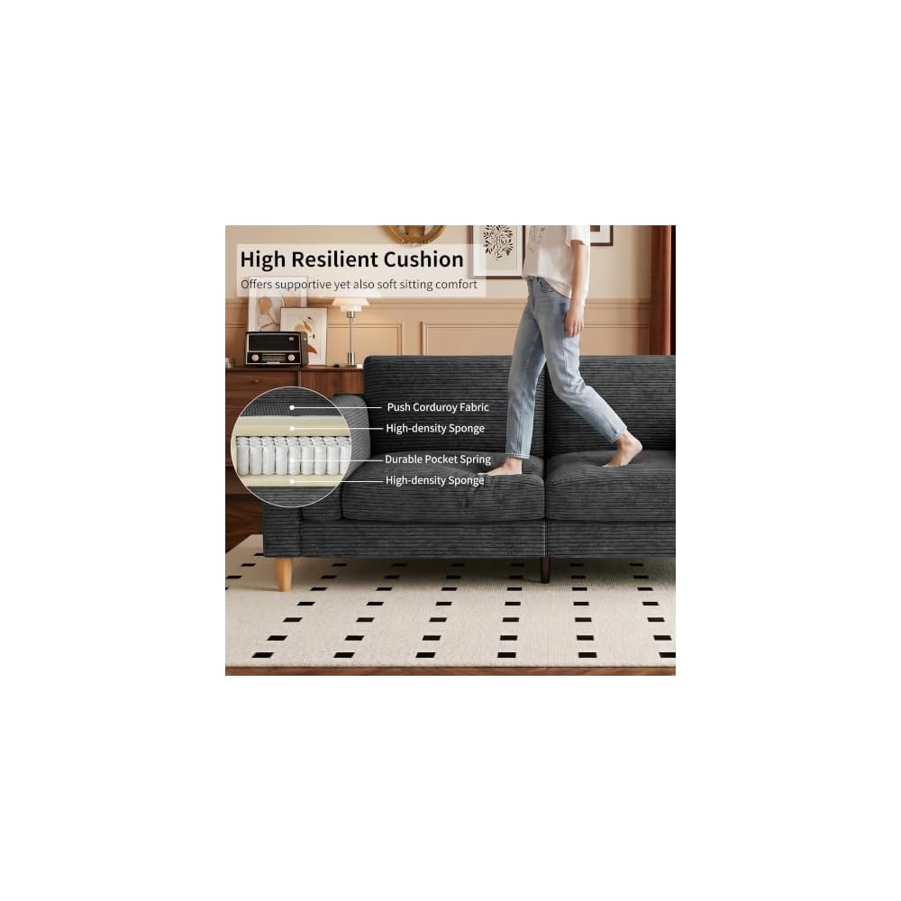 HIPIHOM 81" Corduroy Couch, Gray Loveseat Sofa for Living Room