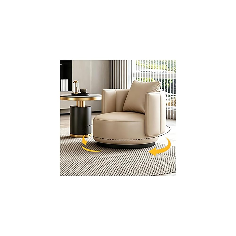 Lounge Chair Luxury Nordic Style Leather Single Sofa Mid-Century Armchair Backrest High-Density Sponge Modern Swivel Accent Sofa for Hotel Club Sales Office Living Room Balcony Meetings (Fixed)