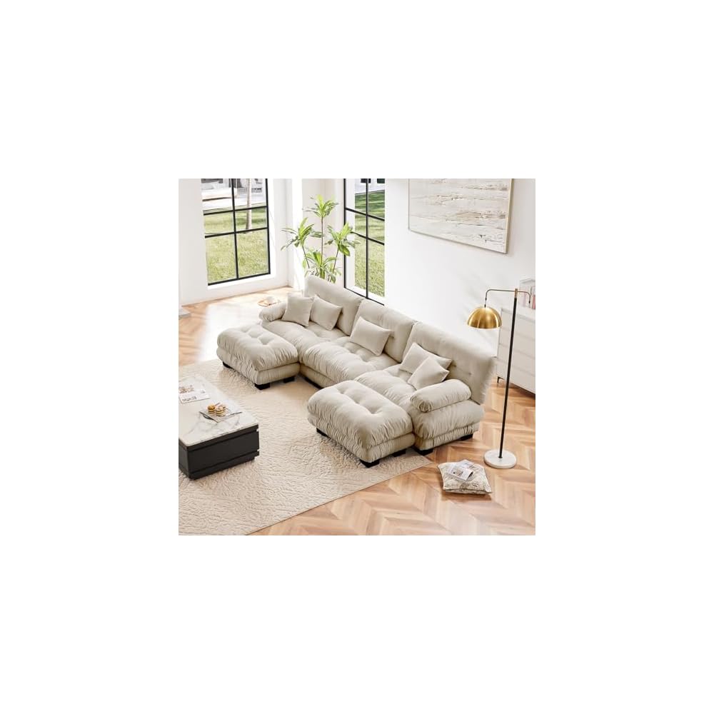 Beige Ottoman for Modular Sectional Sofa, Single Sofa, Ottoman Seat for Convertible Sectional, Chenille Sofa Couch for Living Room, Bedroom, Apartment
