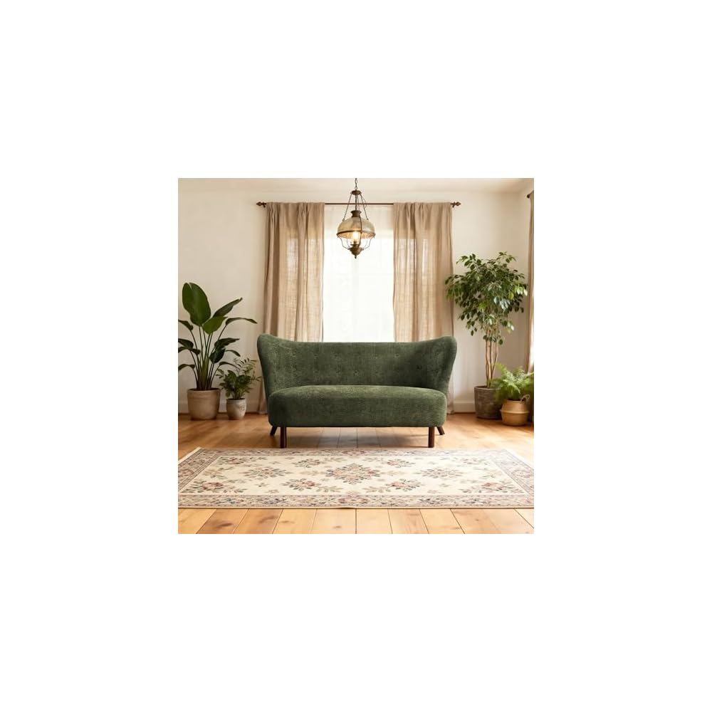 GDFStudio 58 inches Wingback Loveseat, Cozy Chenille Upholstered 2-Seater Sofa, Modern Living Room Armless Sofa, Soft Cushion Seating with Curved Backrest, Button Detail, Wood Legs