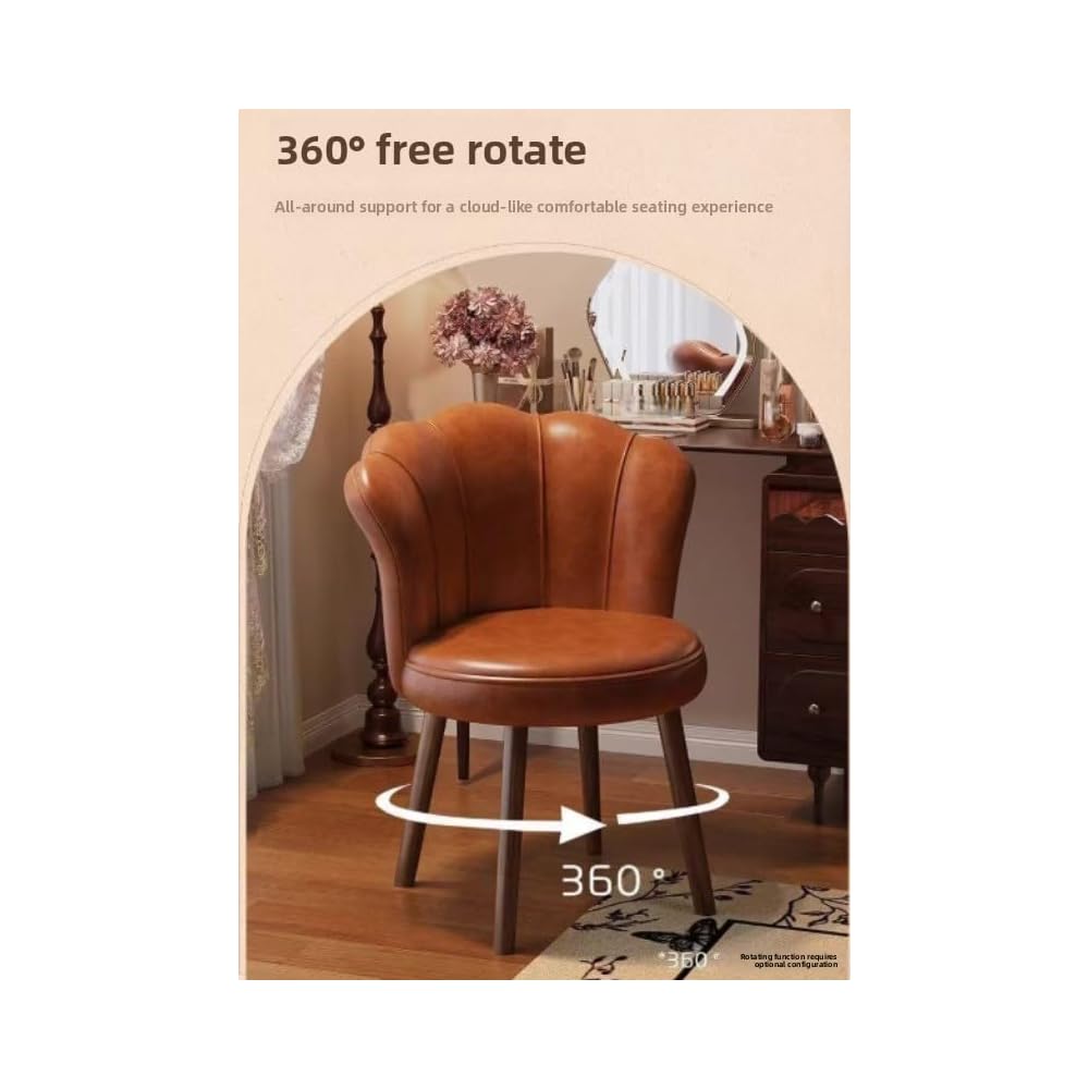 Accent Chair with Swivel, Faux Leather Upholstery, High-Density Foam, Solid Rubberwood Legs – Vanity, Desk, or Living Room Chair ([Rotating solid wood legs] White - wear-resistant oil wax skin)