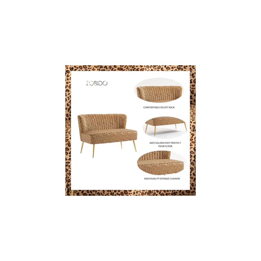 Velvet Couch Modern Loveseat Sofa Twin Size Contemporary Sofas Upholstered with Contemporary Velvet Upholstered Sofa Couch for Living Room and Bedroom (Leopard Print)