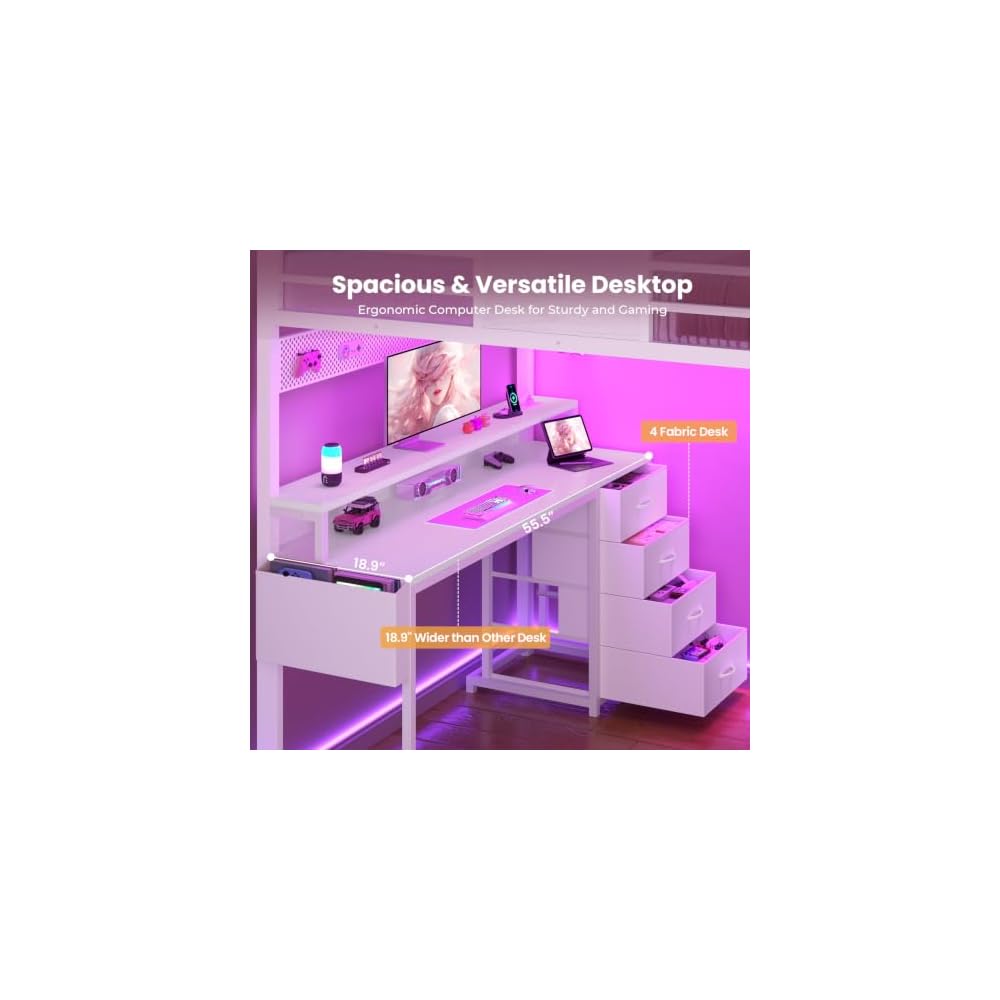 BTHFST Full Size Loft Bed with 55.5" Desk and Storage Stairs, White