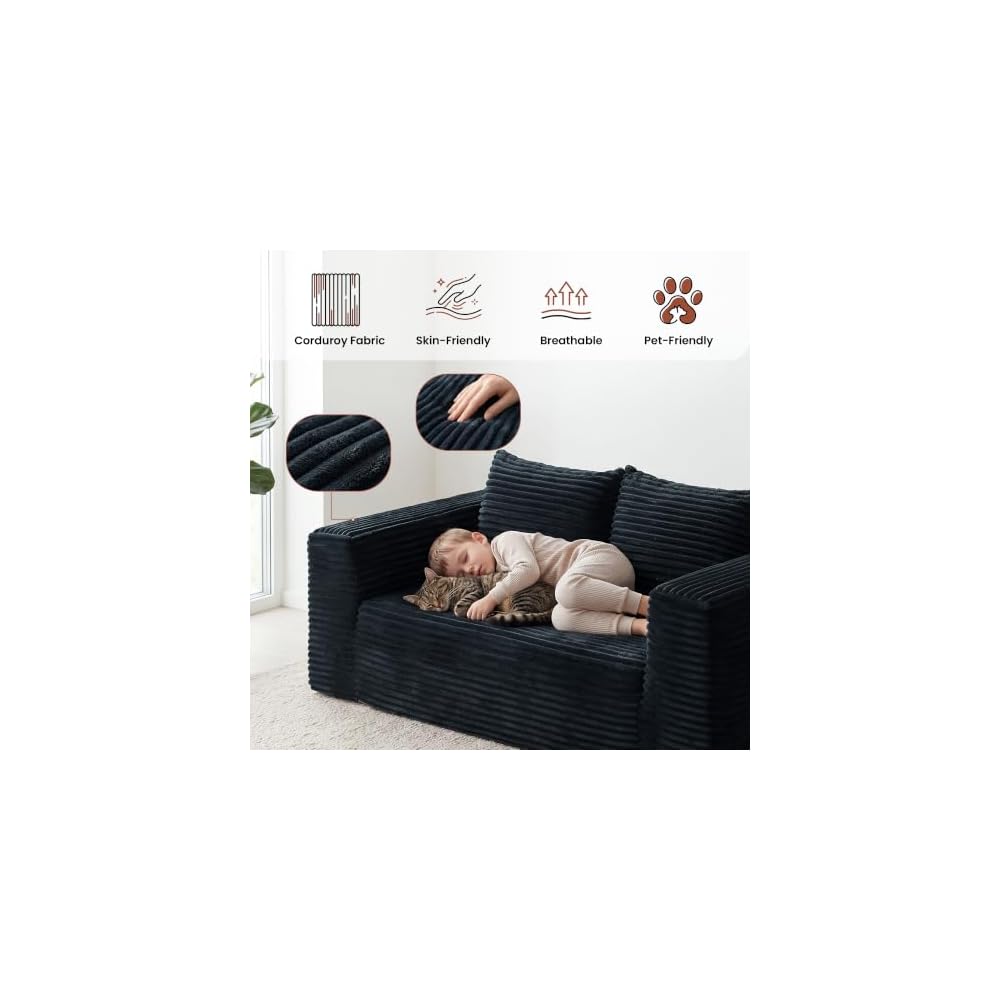 TeQsli Loveseat Boneless Sofa, 71" Memory Foam Sofa in a Box, Cloud Corduroy Deep Seat Couch, No Assembly Needed, Small Sofa for Living Rooms, Apartments & Offices