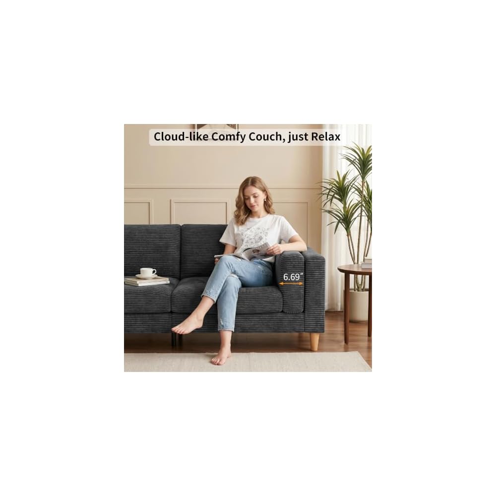 HIPIHOM 81" Corduroy Couch, Gray Loveseat Sofa for Living Room