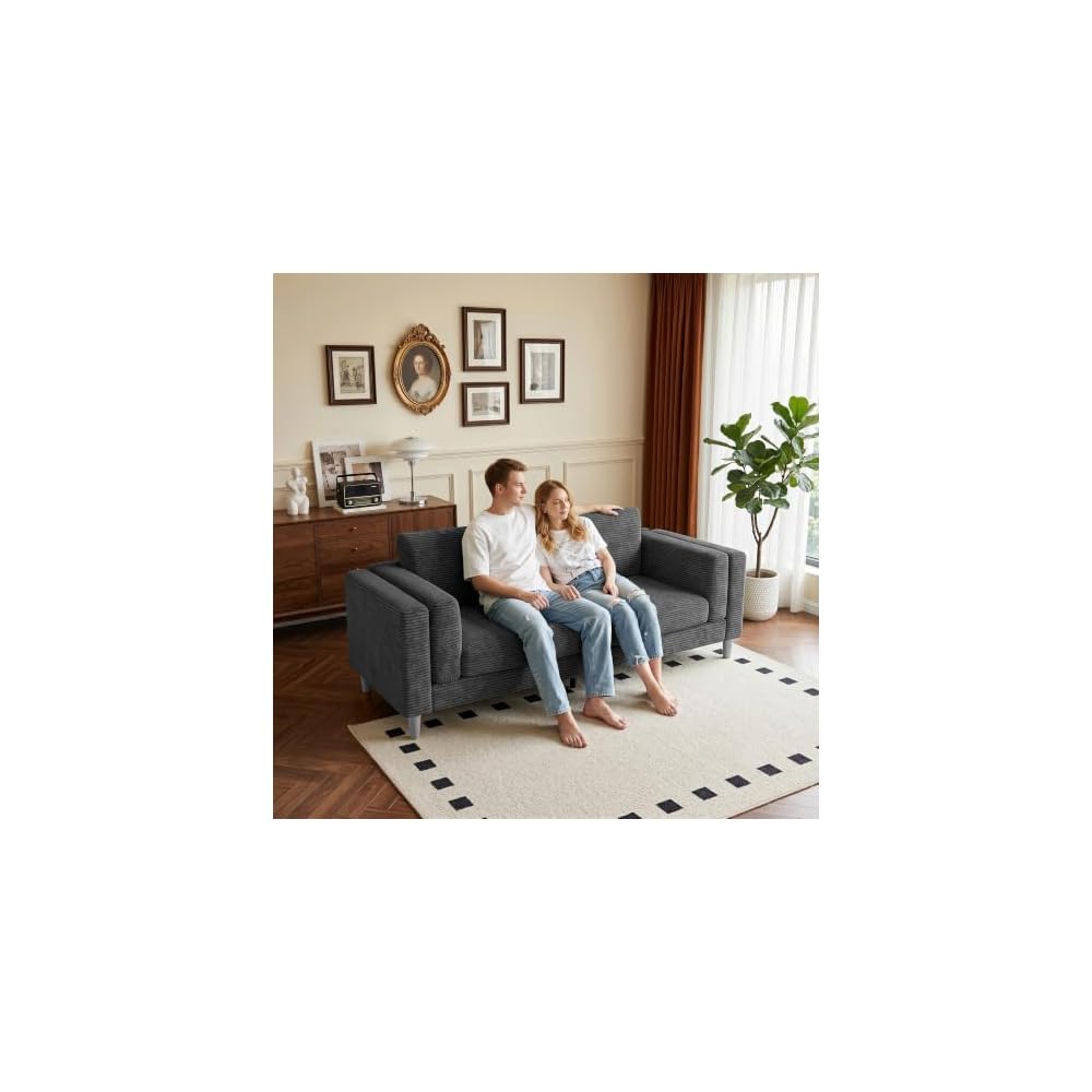 HIPIHOM 81" Corduroy Couch, Gray Loveseat Sofa for Living Room