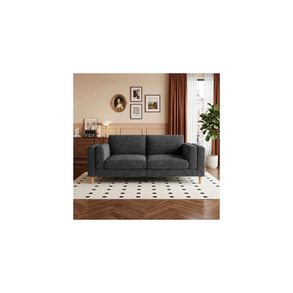 HIPIHOM 81" Corduroy Couch, Gray Loveseat Sofa for Living Room
