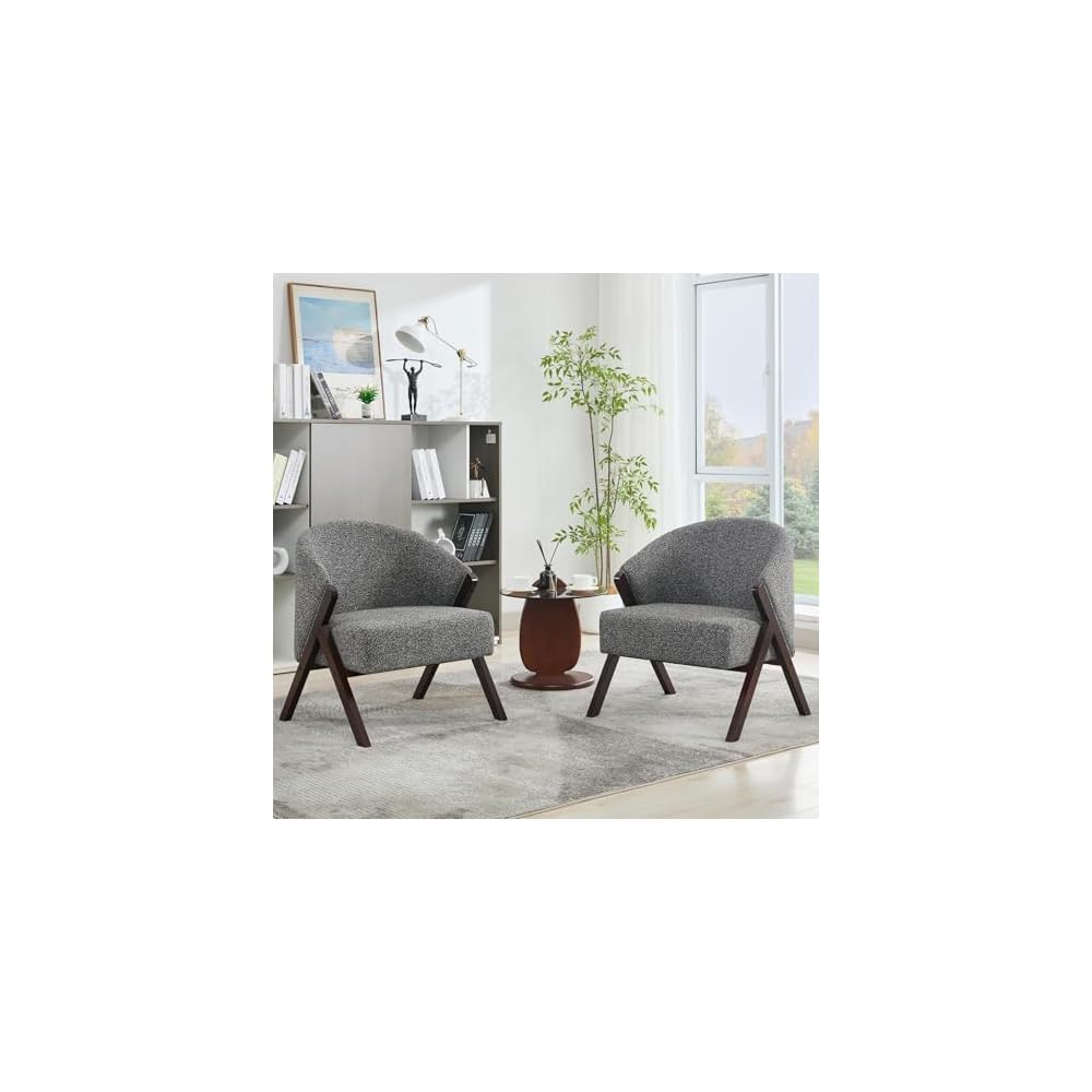 GarveeHome Teddy Fleece Lounge Chair, Living Room Chair with Backrest and Wooden Legs, Padded Reading Chair with 130 kg Load Capacity, for Living Room, 71 x 66 x 78 cm, Pack of 1