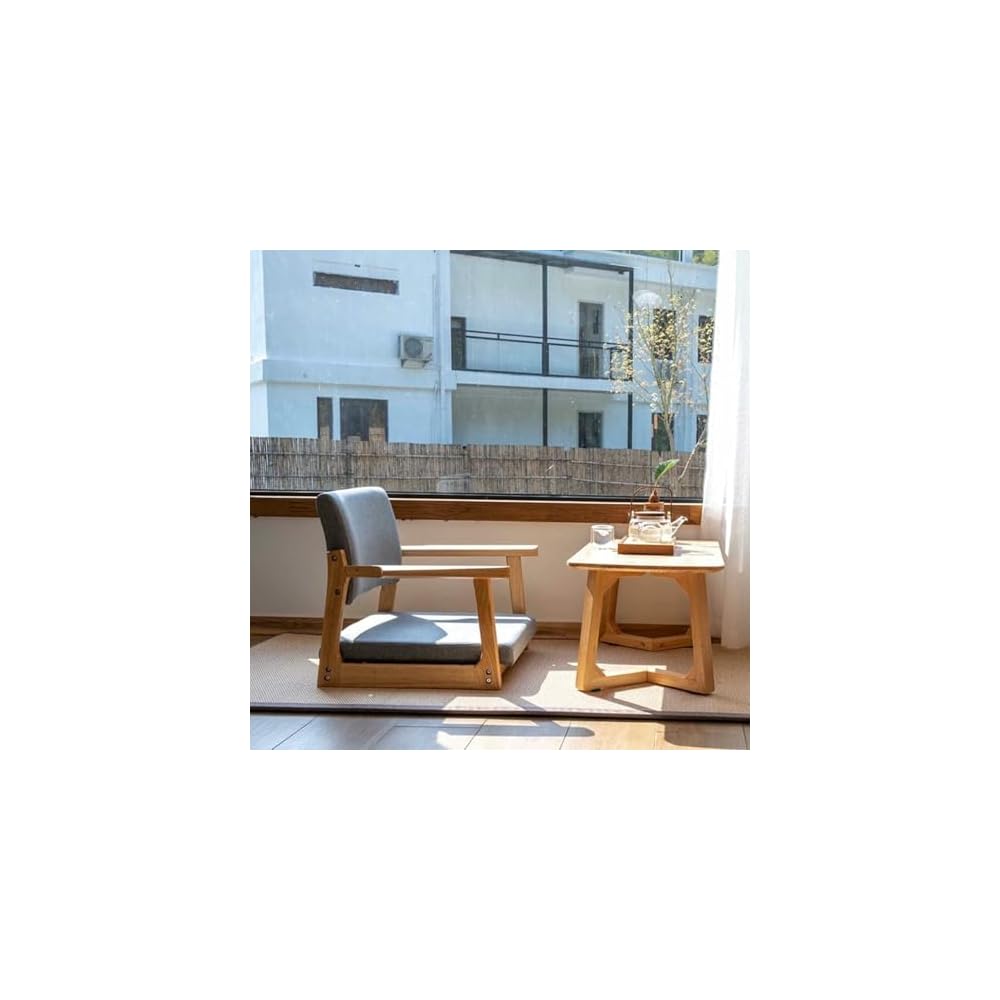 Solid Wood Legless Tatami Chair with Armrests & Backrest, Comfortable Floor Cushion, Low Footstool for Home Office Use