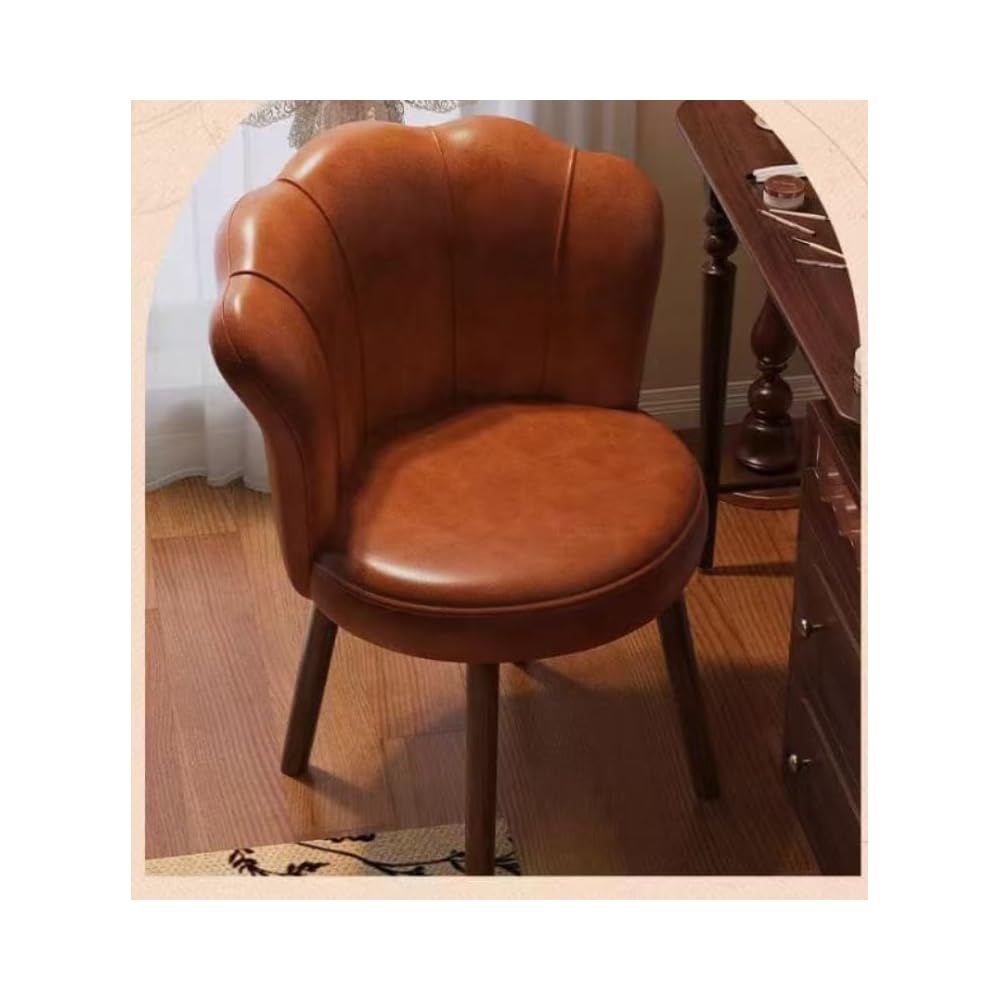 Accent Chair with Swivel, Faux Leather Upholstery, High-Density Foam, Solid Rubberwood Legs – Vanity, Desk, or Living Room Chair ([Rotating solid wood legs] White - wear-resistant oil wax skin)